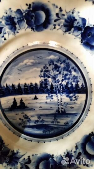 Тарелка фарфор, гжель,АВТОРСКАЯ