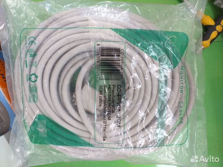 Кабель VGA - VGA, М/М, 30 м, фер, Cablexpert новый