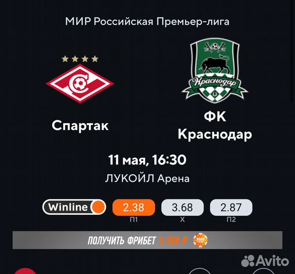 Билеты на матч спартак краснодар