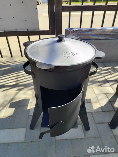 Казан узбекский чугунный 8 л +Печка с дымоходом