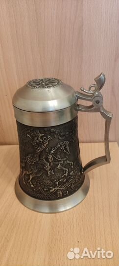 Оловянная пивная кружка с крышкой