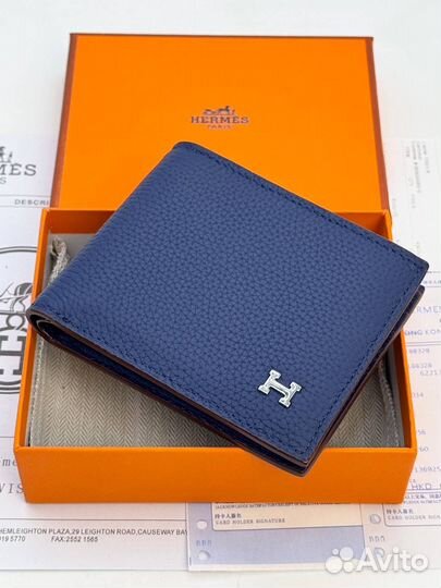 Кошелёк мужской Hermes натуральная кожа синий