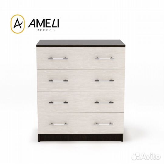 Комод 4 ящика 80х80, Венге / Дуб молочный