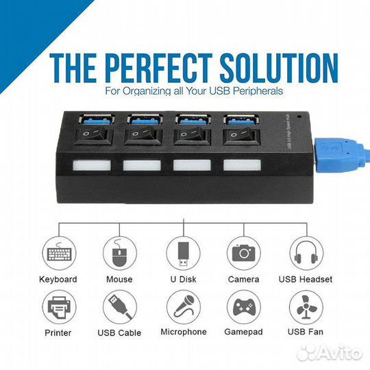 USB HUB*4 USB 3.0 port включатель портов