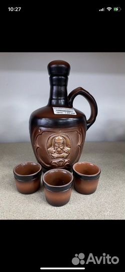 Кувшин из глины с 3 стаканами