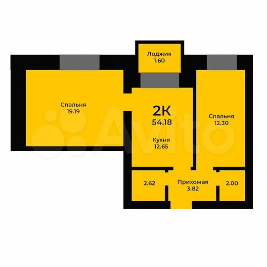 2-к. квартира, 54,2 м², 4/6 эт.