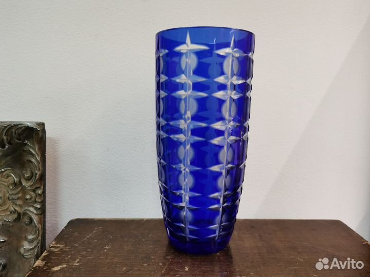 Ваза для цветов СССР синее стекло