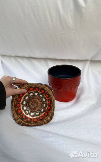 Кашпо и блюдце керамические