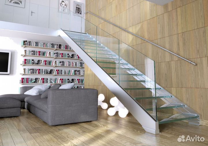 Ограждение лестницы из стекла