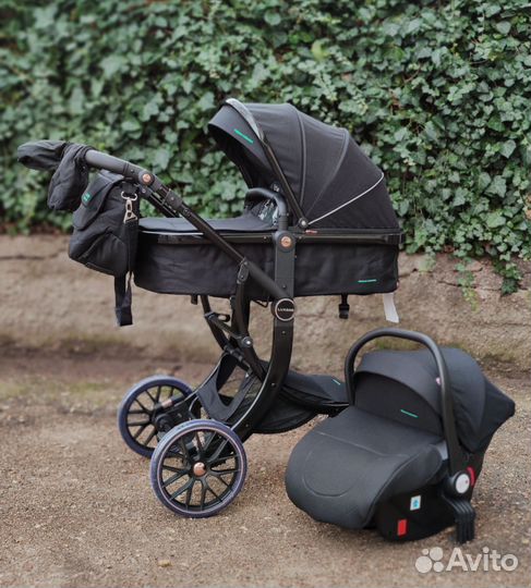 Черная Коляска 3в1 Luxmom 601A