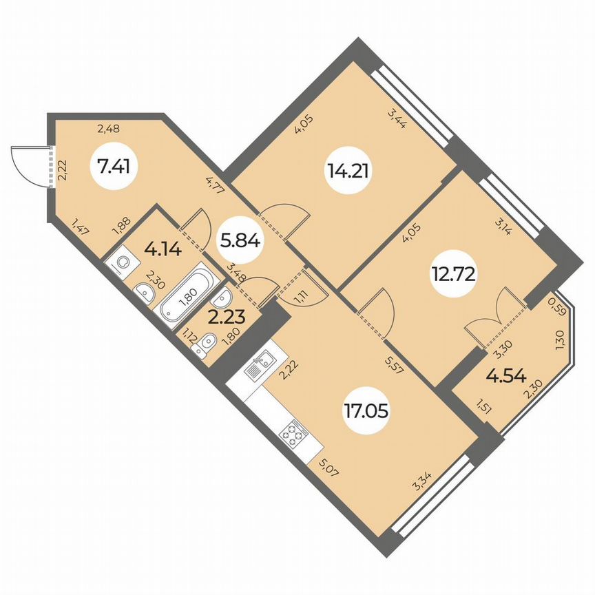 2-к. квартира, 65 м², 23/24 эт.