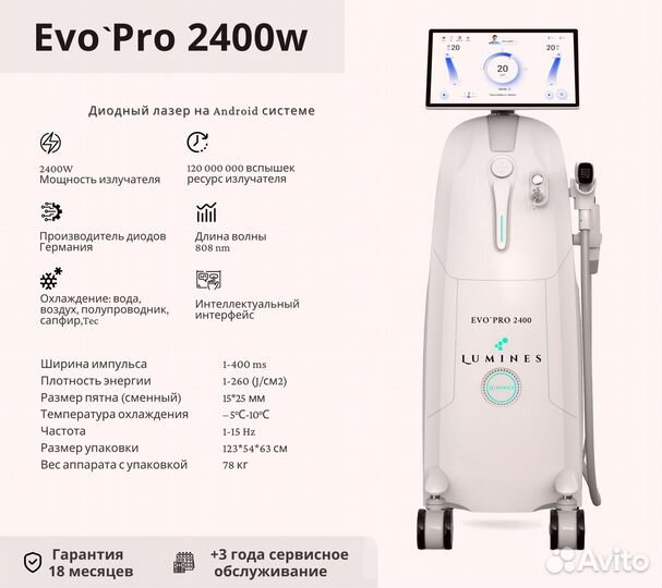 Диодный лазер для эпиляции люминес Evo’Pro 2400в