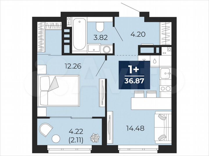 1-к. квартира, 36,9 м², 10/21 эт.