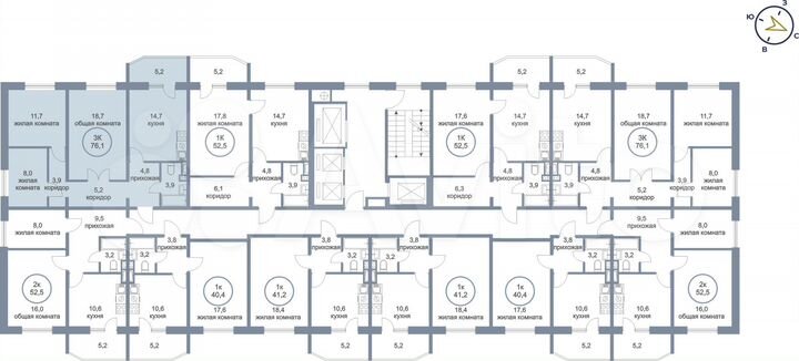 3-к. квартира, 76,1 м², 20/24 эт.