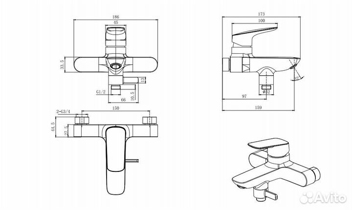 Смеситель для ванны Aquatek Вега AQ1040CR хром