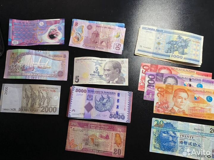 Купюры стран(Индонезия, Гонконг, Мексика, и т.д)