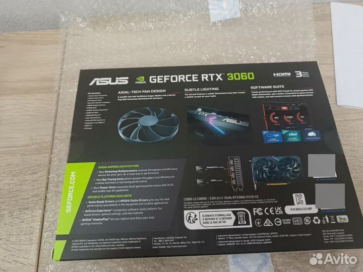 Новая Видеокарта asus RTX 3060 12GB +Чек Гарантия