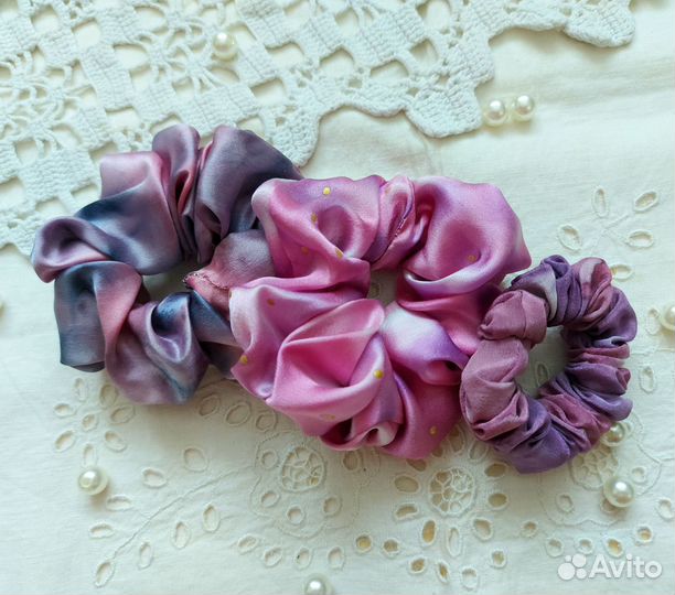 Резинки для волос ручной работы шёлк 3 шт, батик