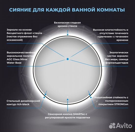 Зеркало с подсветкой круглое 100 см