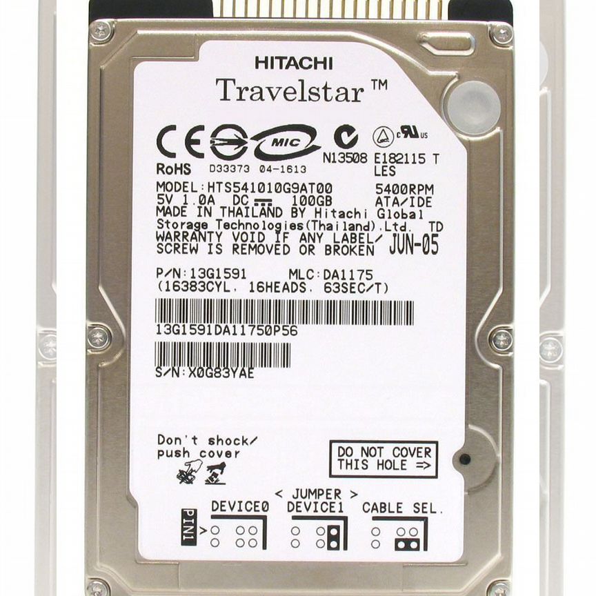 [HTS541010G9AT00] Жесткий Диск Hitachi 100gb Ide 2,5 Hts541010g9at00