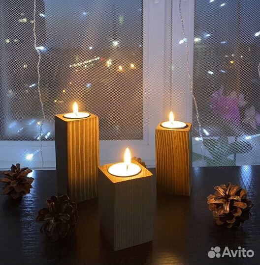 Набор подсвечников деревянный для декора