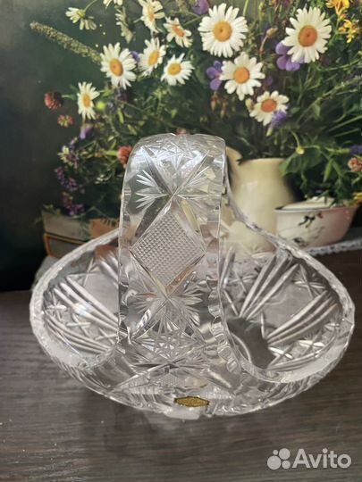 Хрустальная корзинка гдр, ручная работа, 70-е