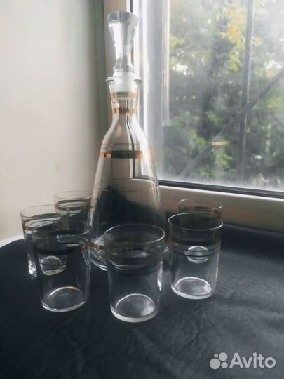 Графины штоф и стопки, с позолотой, СССР. Винтаж