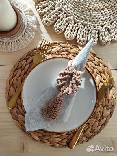 Набор салфетки и кольца макраме, 4 шт