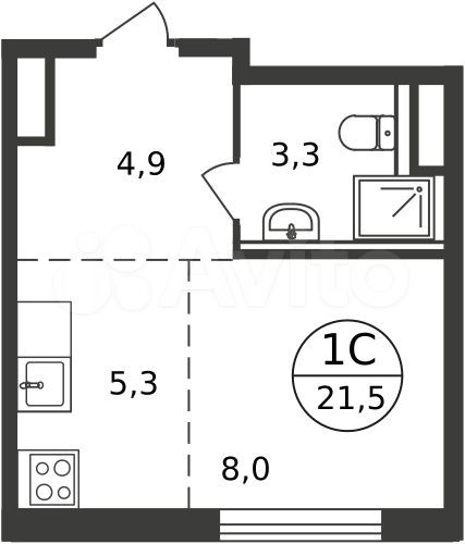 Квартира-студия, 21,5 м², 3/9 эт.