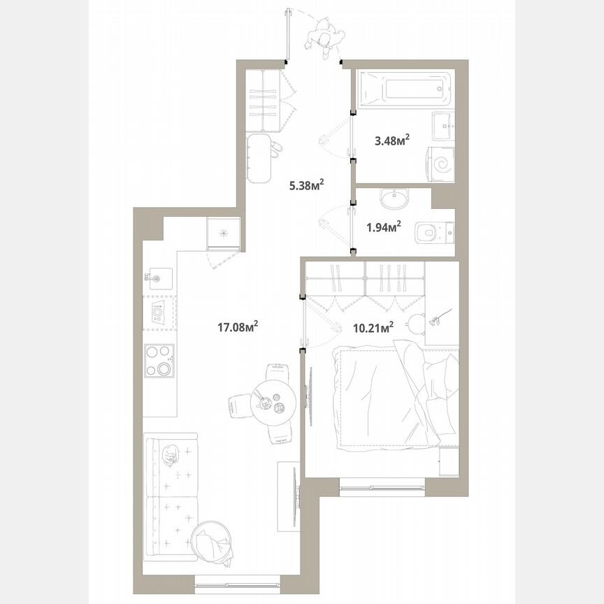 1-к. квартира, 38,1 м², 2/12 эт.
