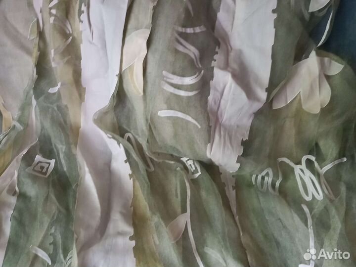 Тюль светло зелёная органза и белая