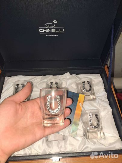 Набор хрустальных стопок Chinelli.С серебром