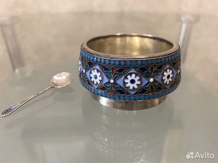 Солонка Эмаль Серебро 84 проба