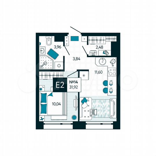 1-к. квартира, 31,9 м², 2/15 эт.