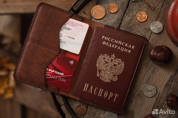 Обложка кожаная на документы, ручная работа