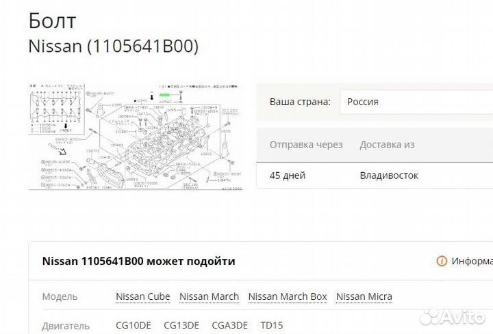 Болт гбц cga3de / cg13de cg10de Nissan