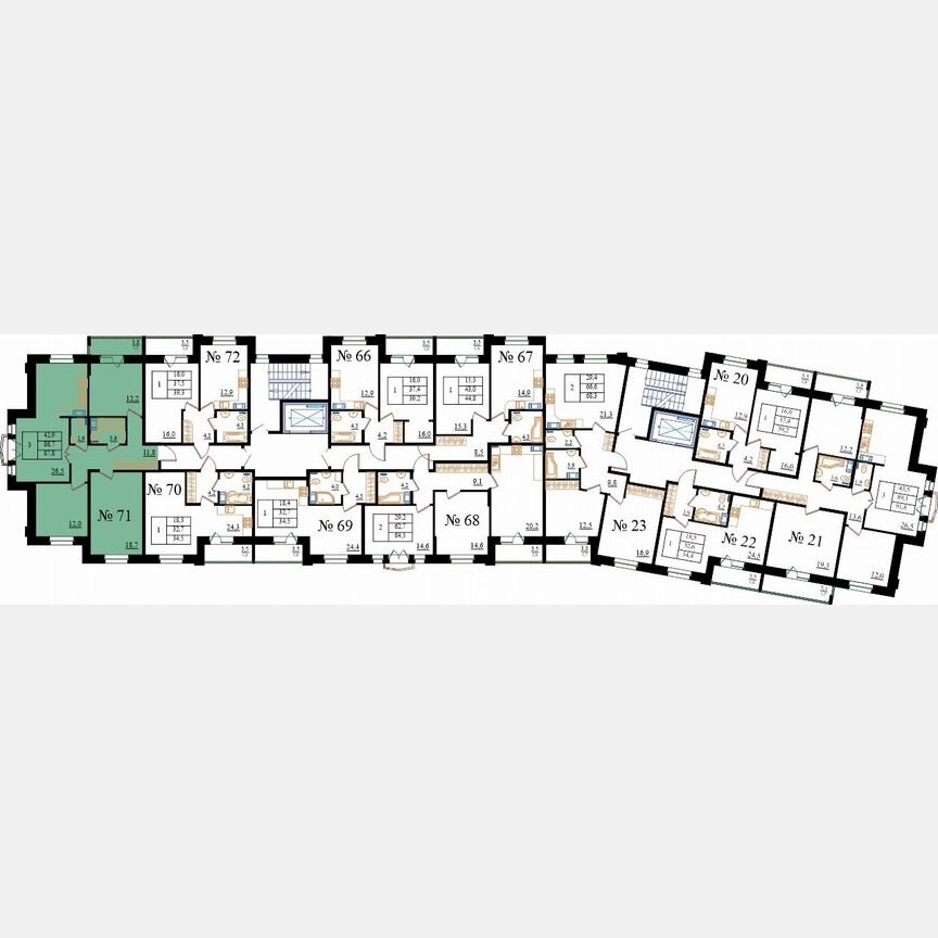 3-к. квартира, 87,8 м², 6/8 эт.
