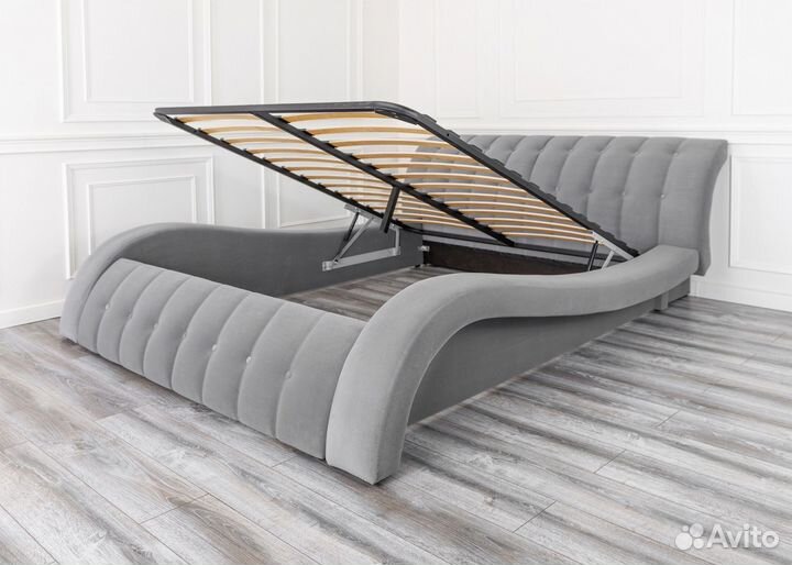 Кровать c подъемным механизмом 140х200 велюр серый