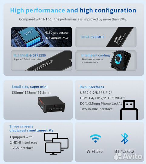 Мини пк AN3plus 8gb/256gb intel n150