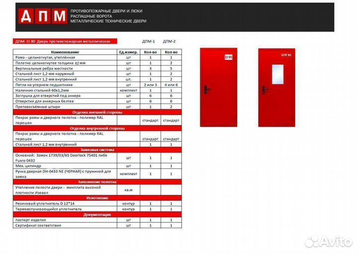 Дверь противопожарная со стеклом Ei 60 мин