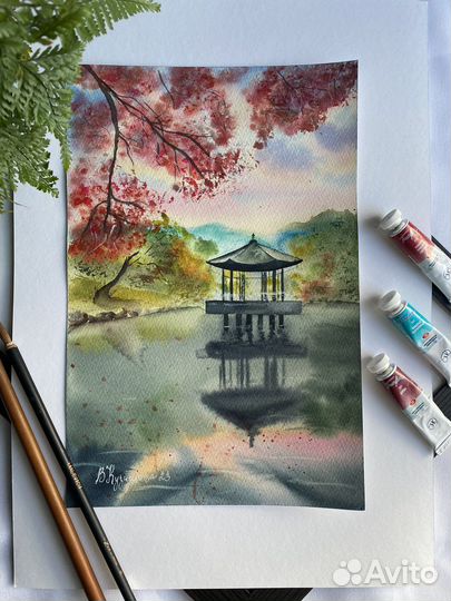 Картина акварелью пейзаж «Прогулка» 20х30