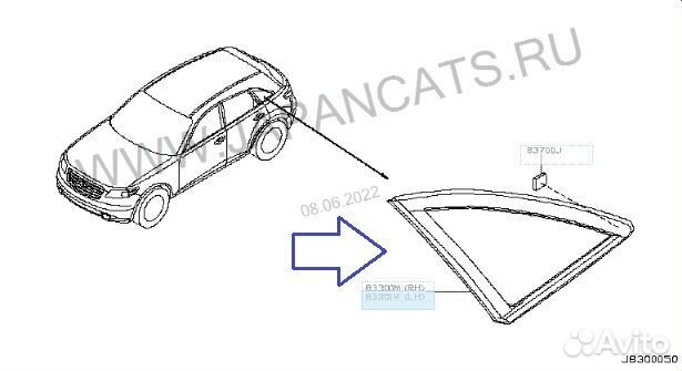 Стекло боковое заднее левое Infinity Fx35 S50