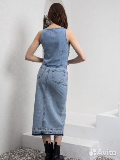 Джинсовая юбка длинная с разрезом