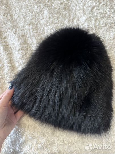 Шапка вязаная с мехом кролика