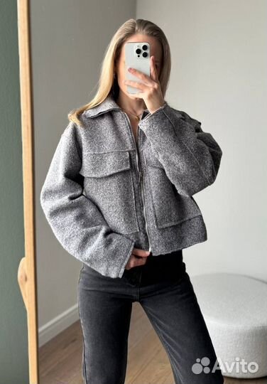 Куртка букле (новая) S M L бомбер серый