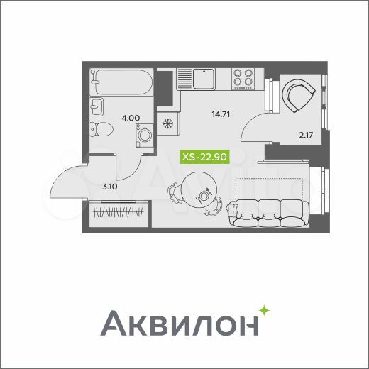 Квартира-студия, 22,9 м², 3/16 эт.