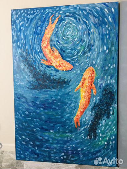 Картина маслом на холсте « Золотые рыбки»