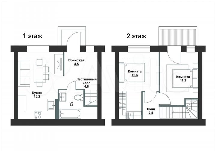 Таунхаус 55,6 м² на участке 1,1 сот.