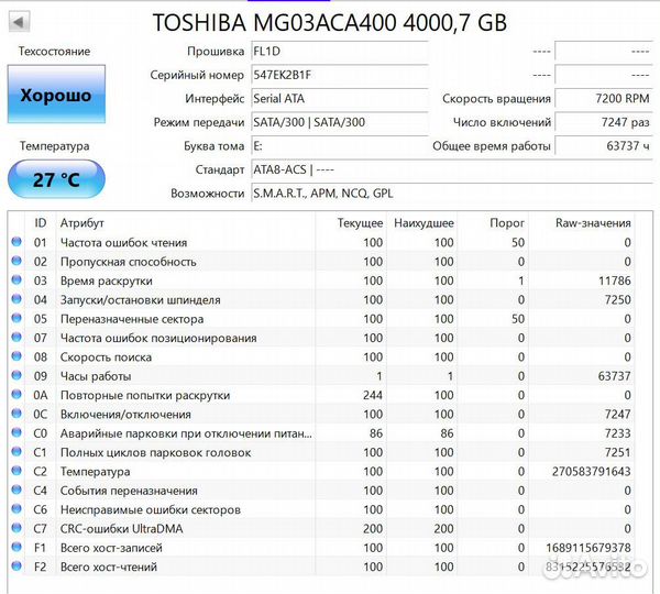 Жесткий диск 4 tb в отличном состоянии