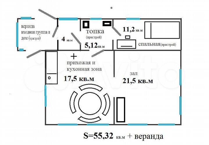 Дом 38 м² на участке 8 сот.